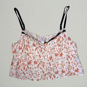 Modern toile print ribbon trim cropped babydoll cami Savage Fenty Underpinnings